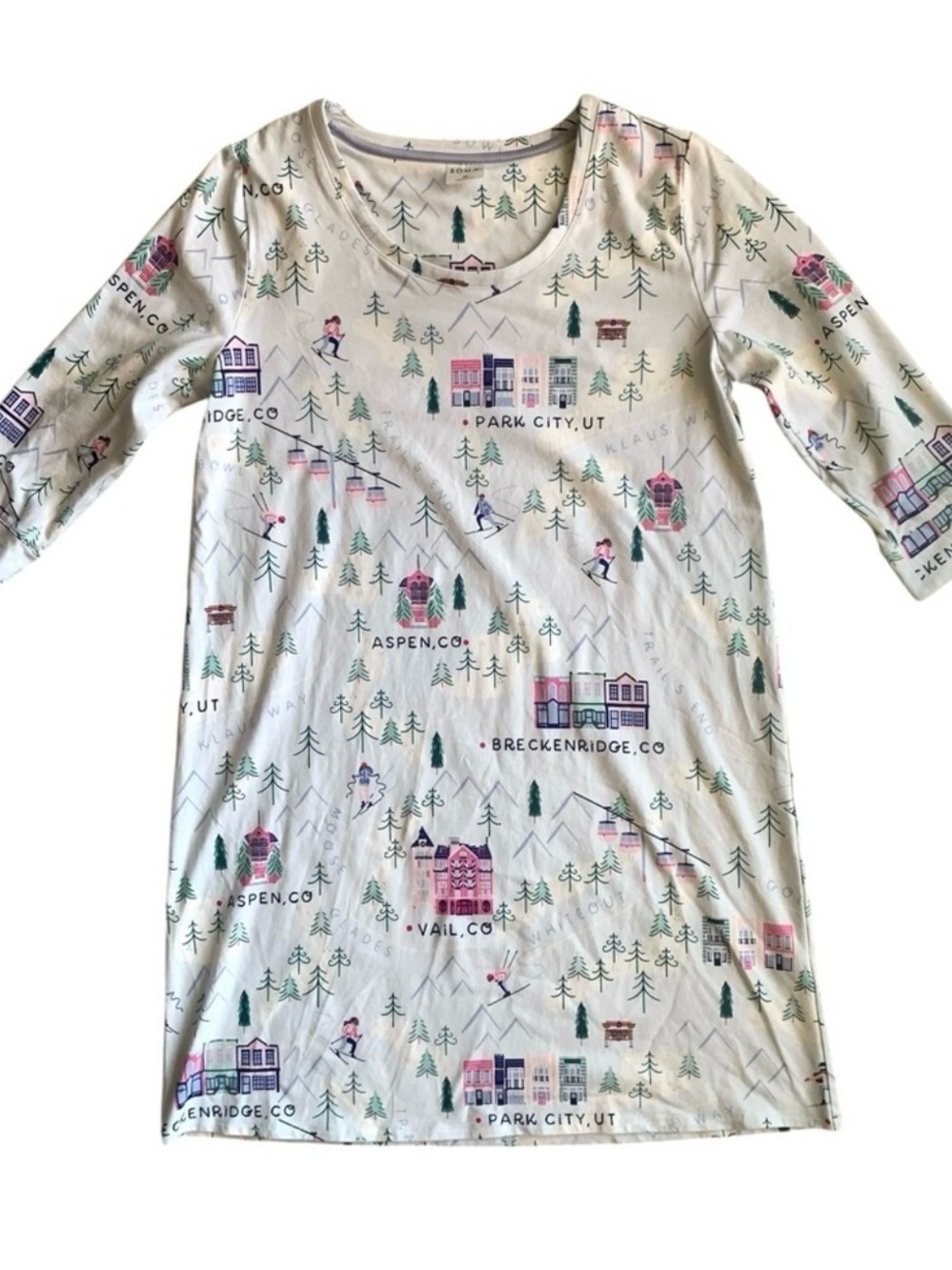 SOMA Colorado Skiing Christmas Embraceable 3/4 Sleep Shirt Nightgown Large